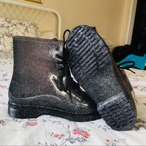 Clear Black Sparkle Rain Boots
